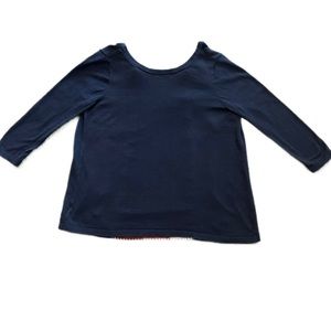 Ann Taylor LOFT navy sweater with striped sheer back panel and bow size medium